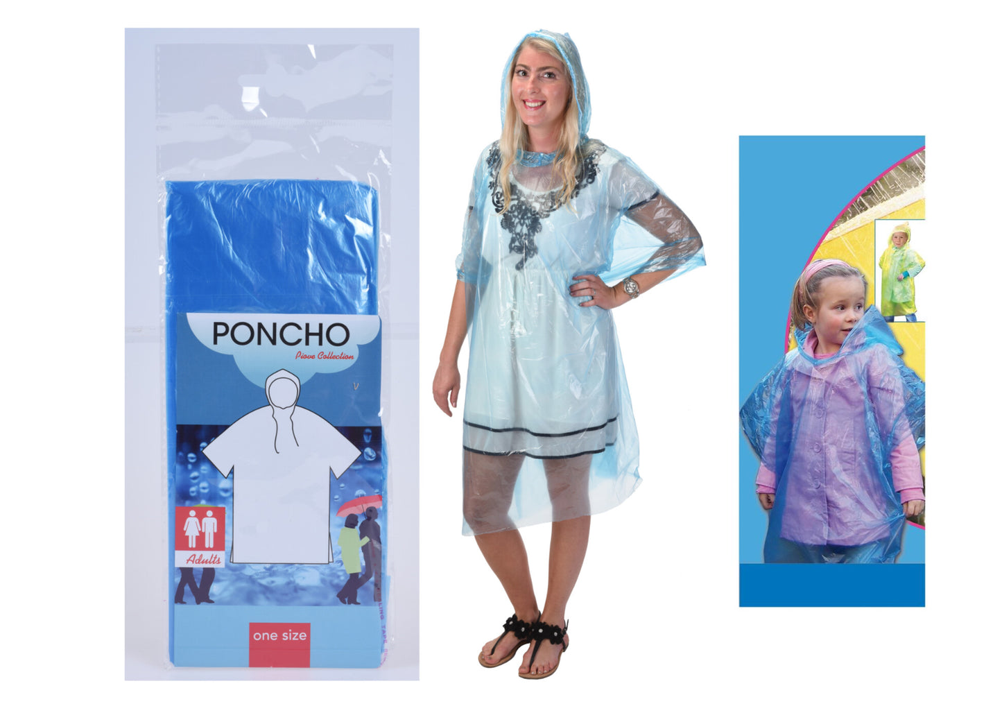 Waterproof Clear Rain Poncho Adult and Kids Disposable Emergency Camping Hiking