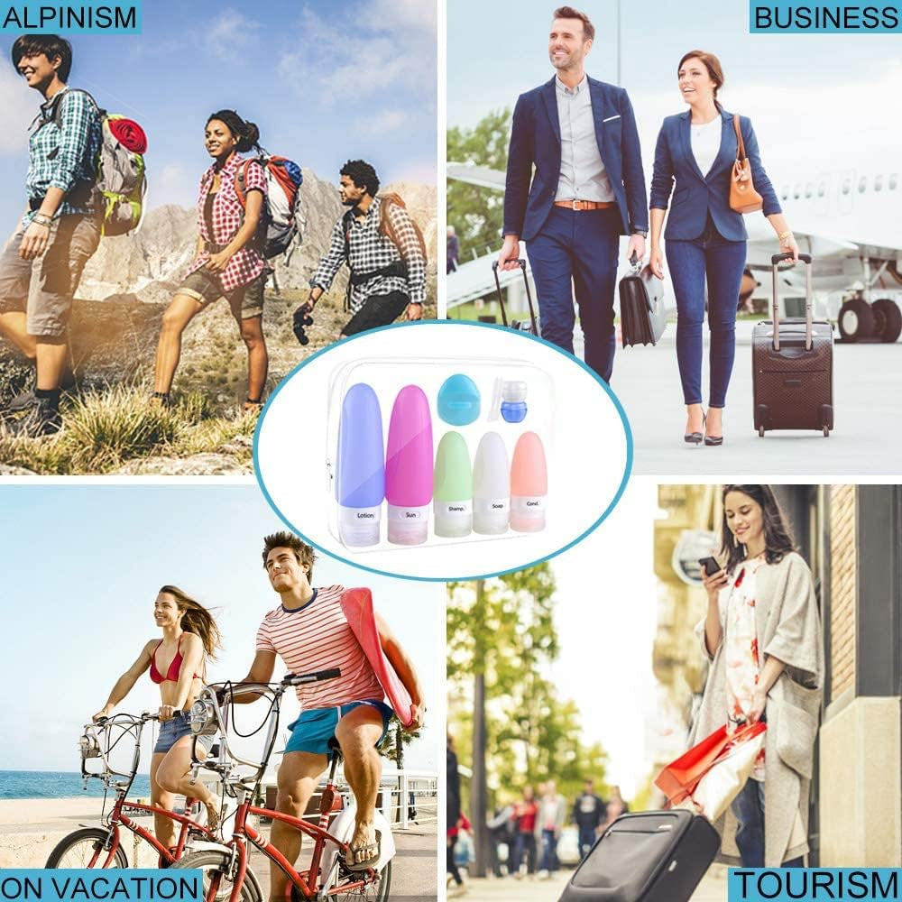 Travel Bottles Set, TSA Approved Leak Proof Travel Accessories Silicone Cosmetic Makeup Liquid Travel Containers Tubes Pots with Label for Shampoo, Conditioner, Lotion, Toiletries (10 Pcs)