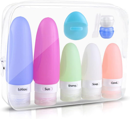 Travel Bottles Set,  TSA Approved Leak Proof Travel Accessories Silicone Cosmetic Makeup Liquid Travel Containers Tubes Pots with Label for Shampoo, Conditioner, Lotion, Toiletries (10 Pcs)