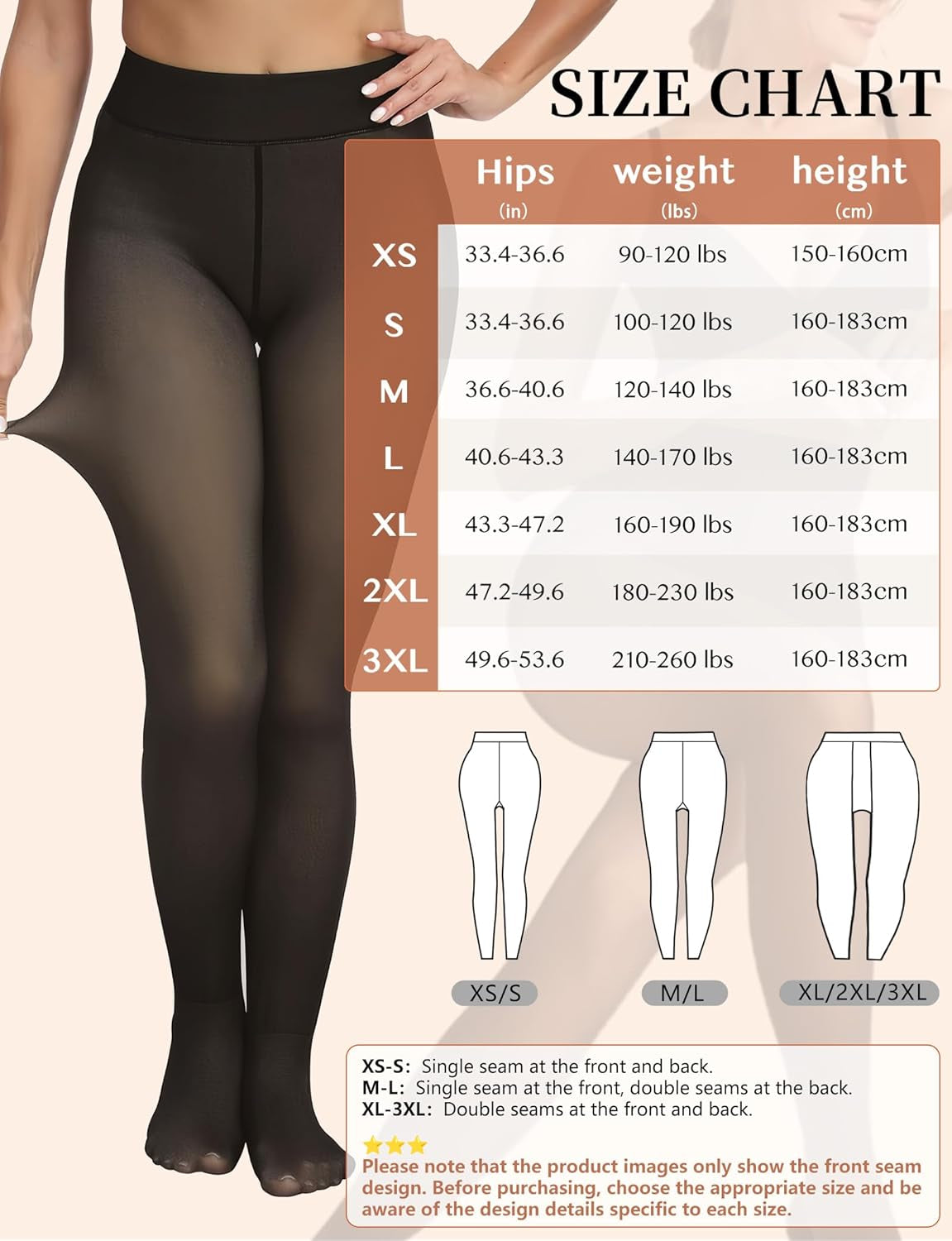Women's Fleece-Lined High Waist Thermal Leggings - Translucent Thick Warm Pantyhose for Winter