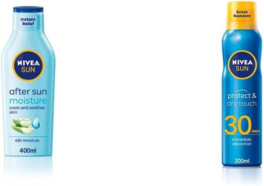 SUN after Sun Moisturising Soothing Lotion (400 Ml), Cooling Moisturiser with Aloe Vera, Naturally Soothing after Sun Care & SUN Protect & Dry Touch Cooling Sun Mist SPF30 (200 Ml)