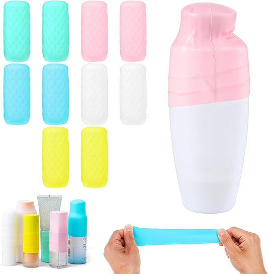 10 Pack Elastic Sleeves for Leak Proofing Silicone Bottle Covers, Travel Essentials, Fits Various Travel Size Bottles