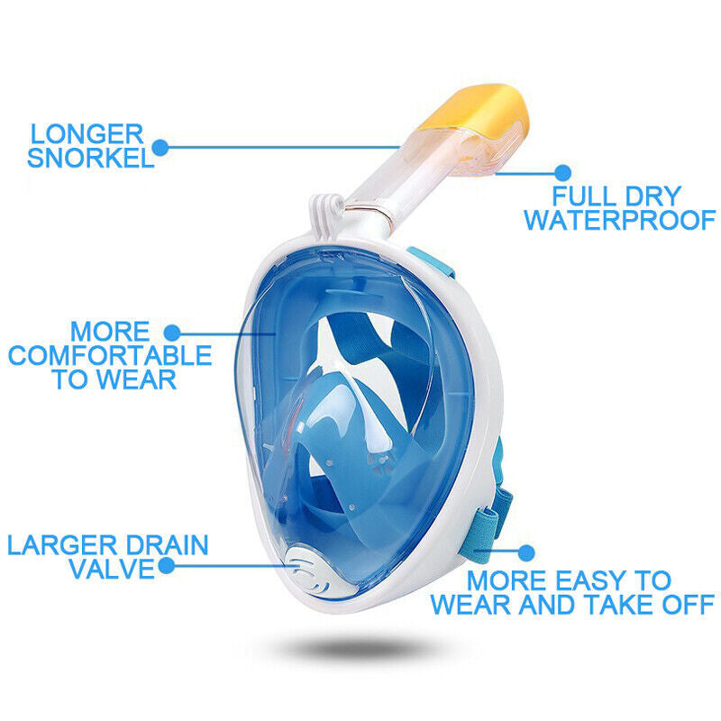 Kids Adults Snorkel Face Mask Swimming Scuba Set Full Anti-Fog Diving for Gopro