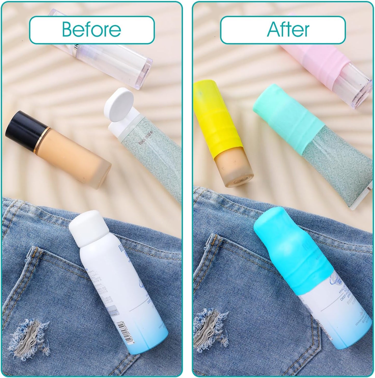 10 Pack Elastic Sleeves for Leak Proofing Silicone Bottle Covers, Travel Essentials, Fits Various Travel Size Bottles