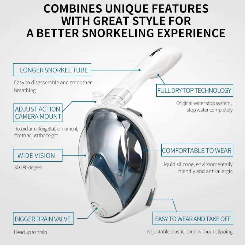 Professional Snorkeling Diving Mask Underwater Scuba Full Face Snorkel Mask anti Fog Goggles for Adult Swimming Equipment