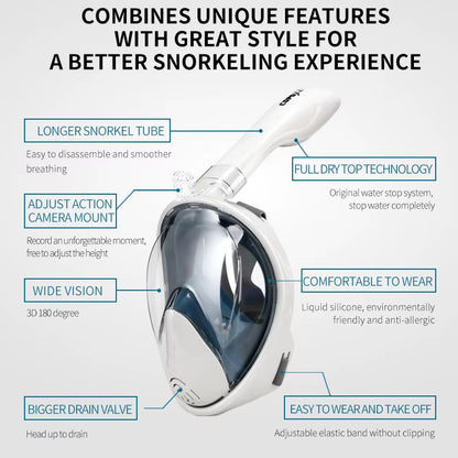 Professional Snorkeling Diving Mask Underwater Scuba Full Face Snorkel Mask anti Fog Goggles for Adult Swimming Equipment