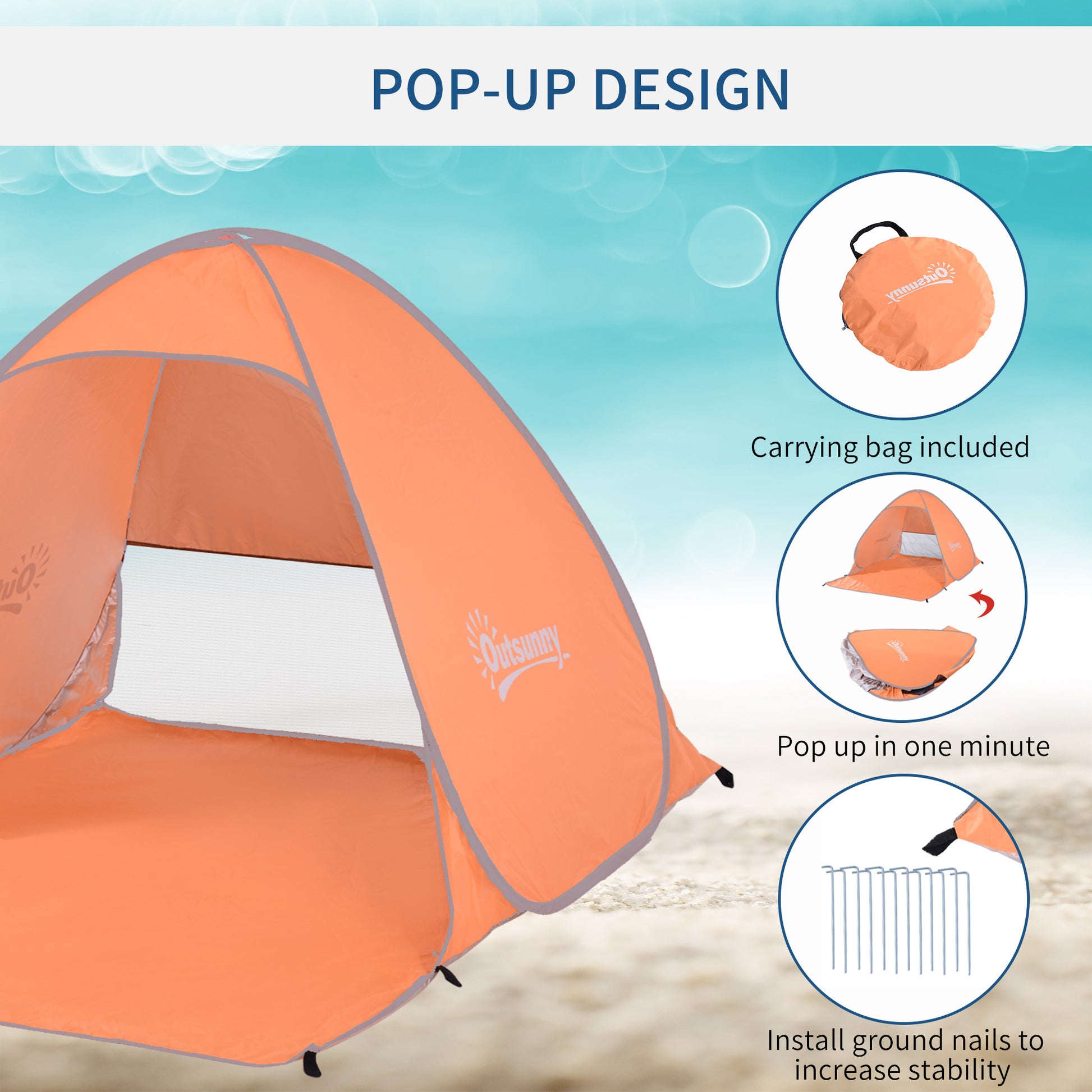 Beach Tent Instant Camping Portable Pop up Automatic Carry Case Blue Hiking