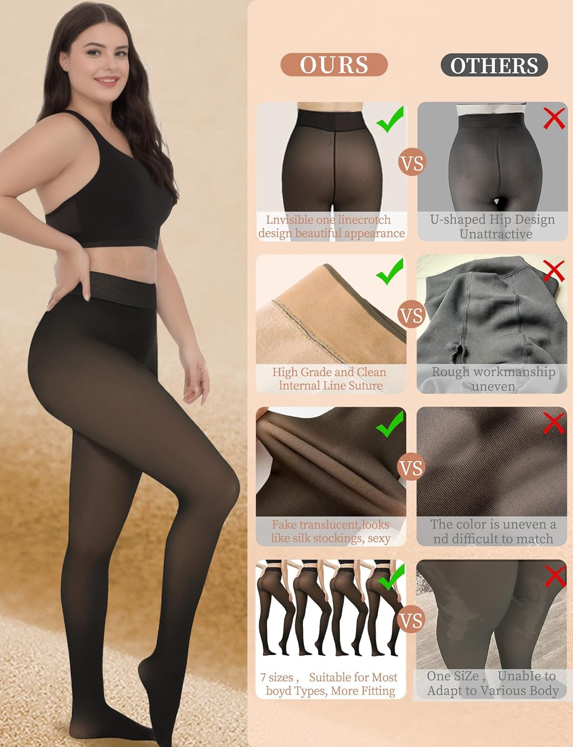 Women's Fleece-Lined High Waist Thermal Leggings - Translucent Thick Warm Pantyhose for Winter