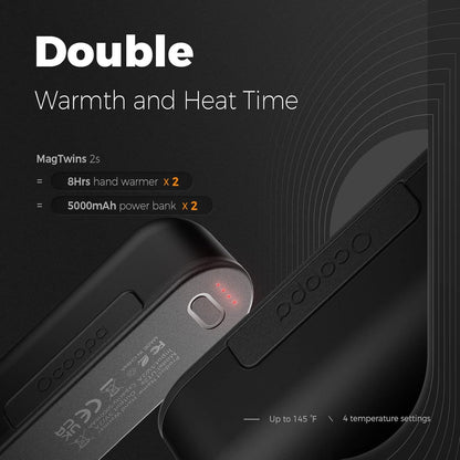 OCOOPA UT2S Rechargeable Magnetic Hand Warmers - Dual 5000mAh Units with 4 Adjustable Heat Settings, Rapid 2-Second Heating, and USB-C Power Bank Functionality for Outdoor and Gaming Enthusiasts
