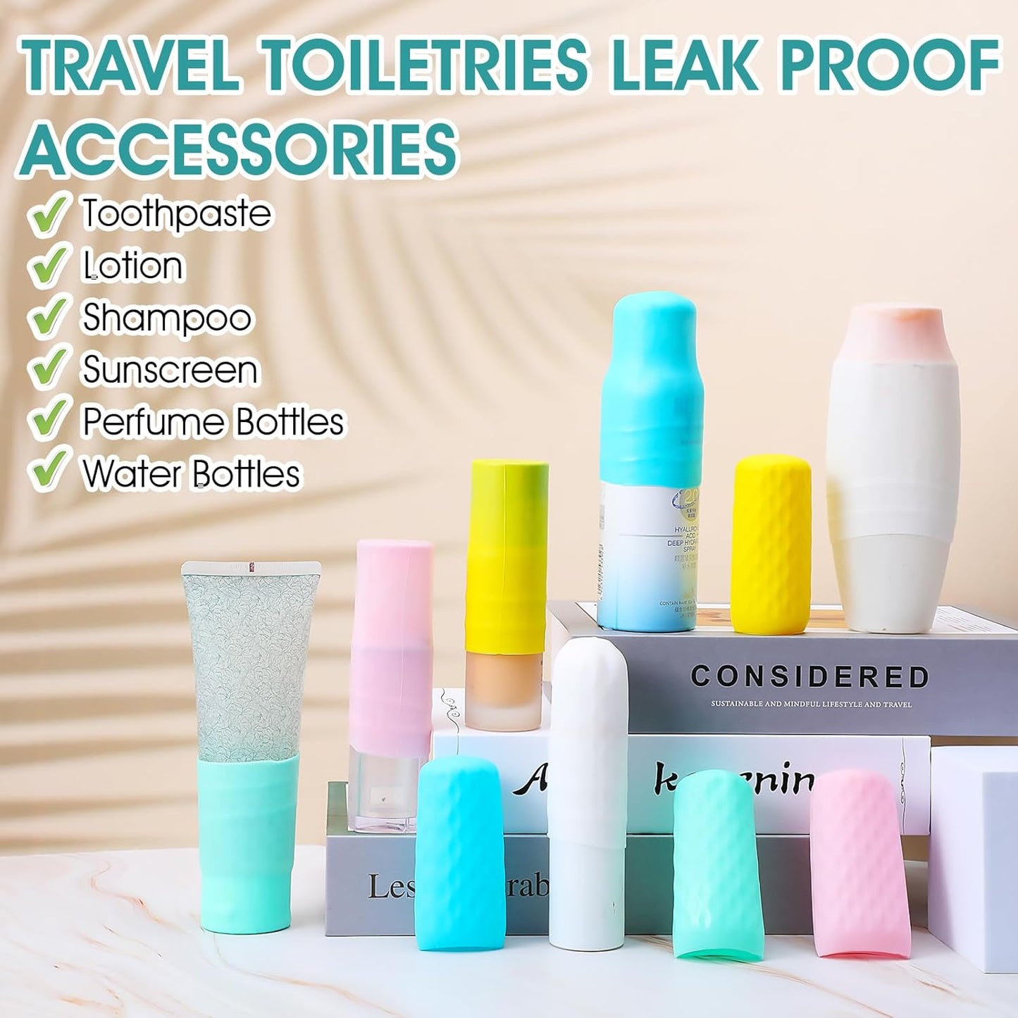 10 Pack Elastic Sleeves for Leak Proofing Silicone Bottle Covers, Travel Essentials, Fits Various Travel Size Bottles