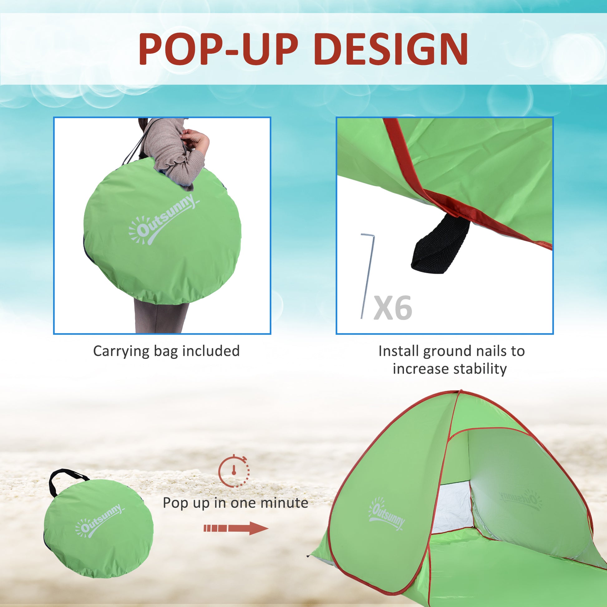 Beach Tent Instant Camping Portable Pop up Automatic Carry Case Blue Hiking