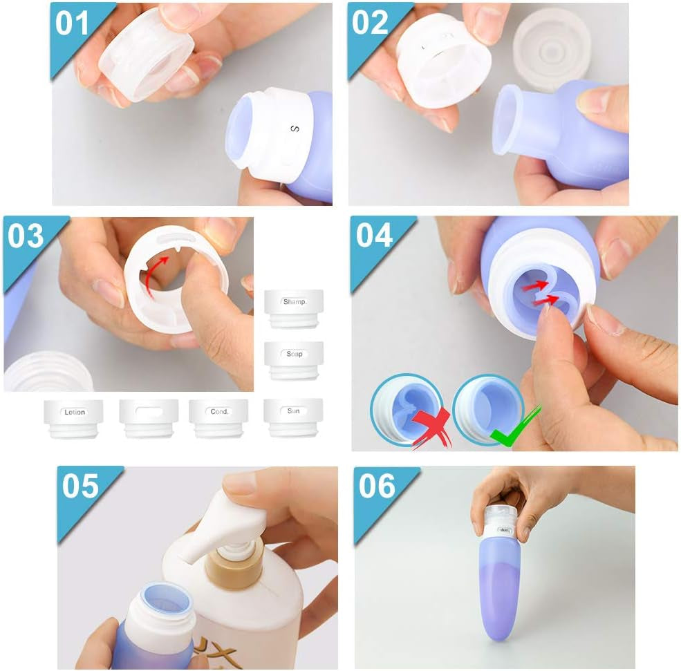 Travel Bottles Set,  TSA Approved Leak Proof Travel Accessories Silicone Cosmetic Makeup Liquid Travel Containers Tubes Pots with Label for Shampoo, Conditioner, Lotion, Toiletries (10 Pcs)