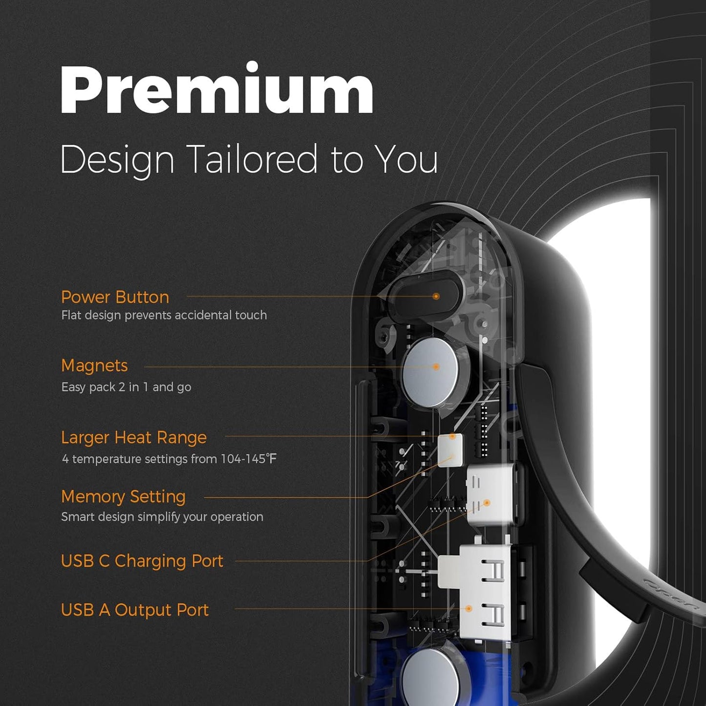 OCOOPA UT2S Rechargeable Magnetic Hand Warmers - Dual 5000mAh Units with 4 Adjustable Heat Settings, Rapid 2-Second Heating, and USB-C Power Bank Functionality for Outdoor and Gaming Enthusiasts