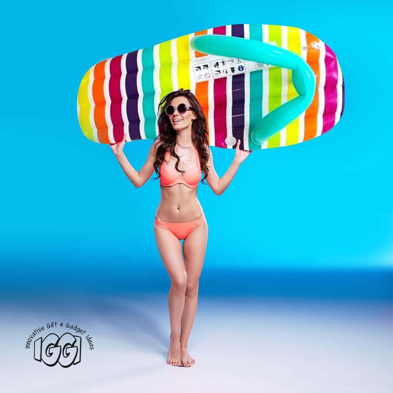 LARGE INFLATABLE FLIP FLOP Giant Swimming Pool Sun Beach Lilo Lounger Air Bed UK