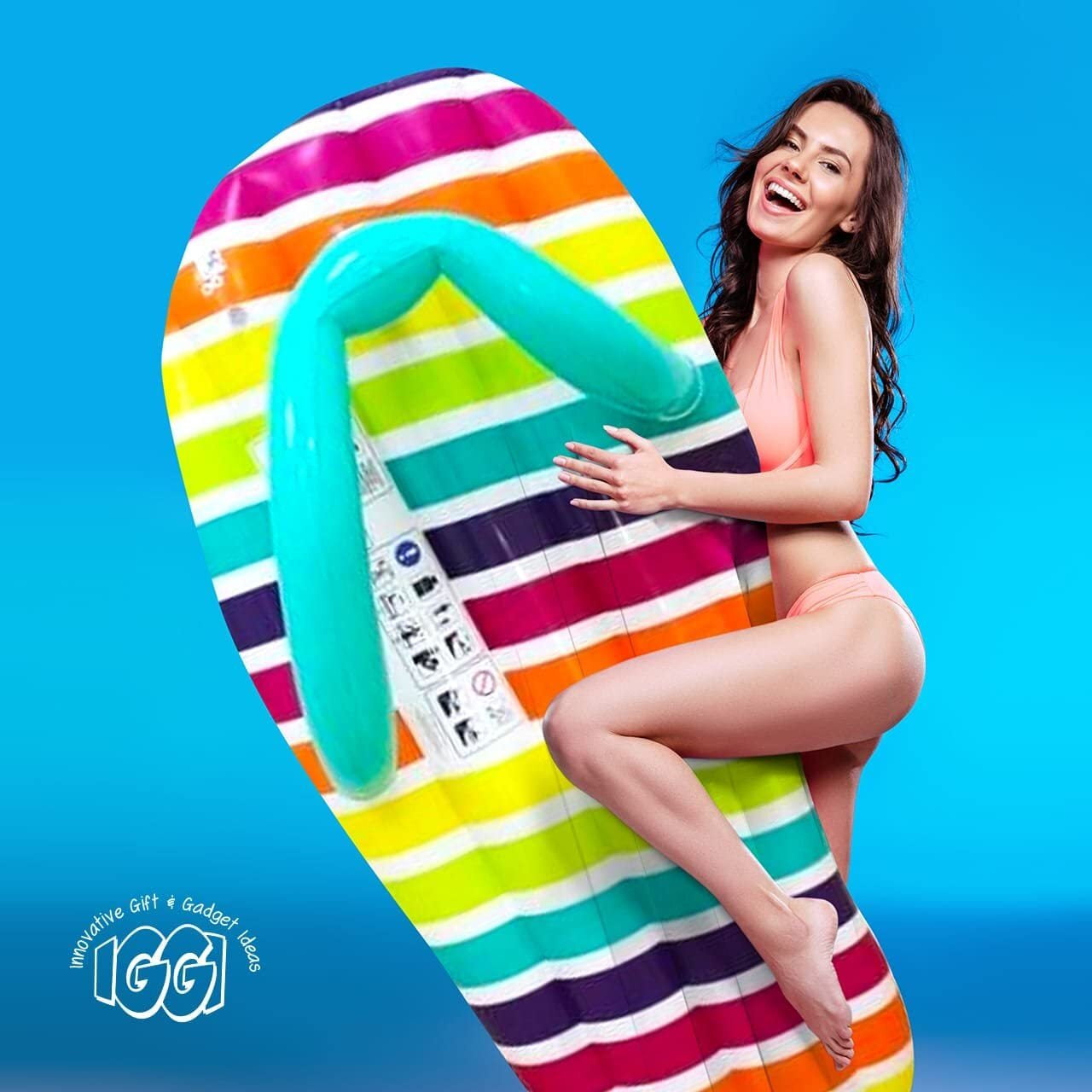 LARGE INFLATABLE FLIP FLOP Giant Swimming Pool Sun Beach Lilo Lounger Air Bed UK