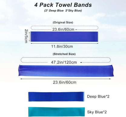4 Pack Towel Bands, Towel Bands for Beach Chair, Rubber Towel Clips for Pool Chair, Must Haves Beach & Cruise Accessories, Towel Holder for Cruise Chairs, Perfect Alternatives for Towel Clips