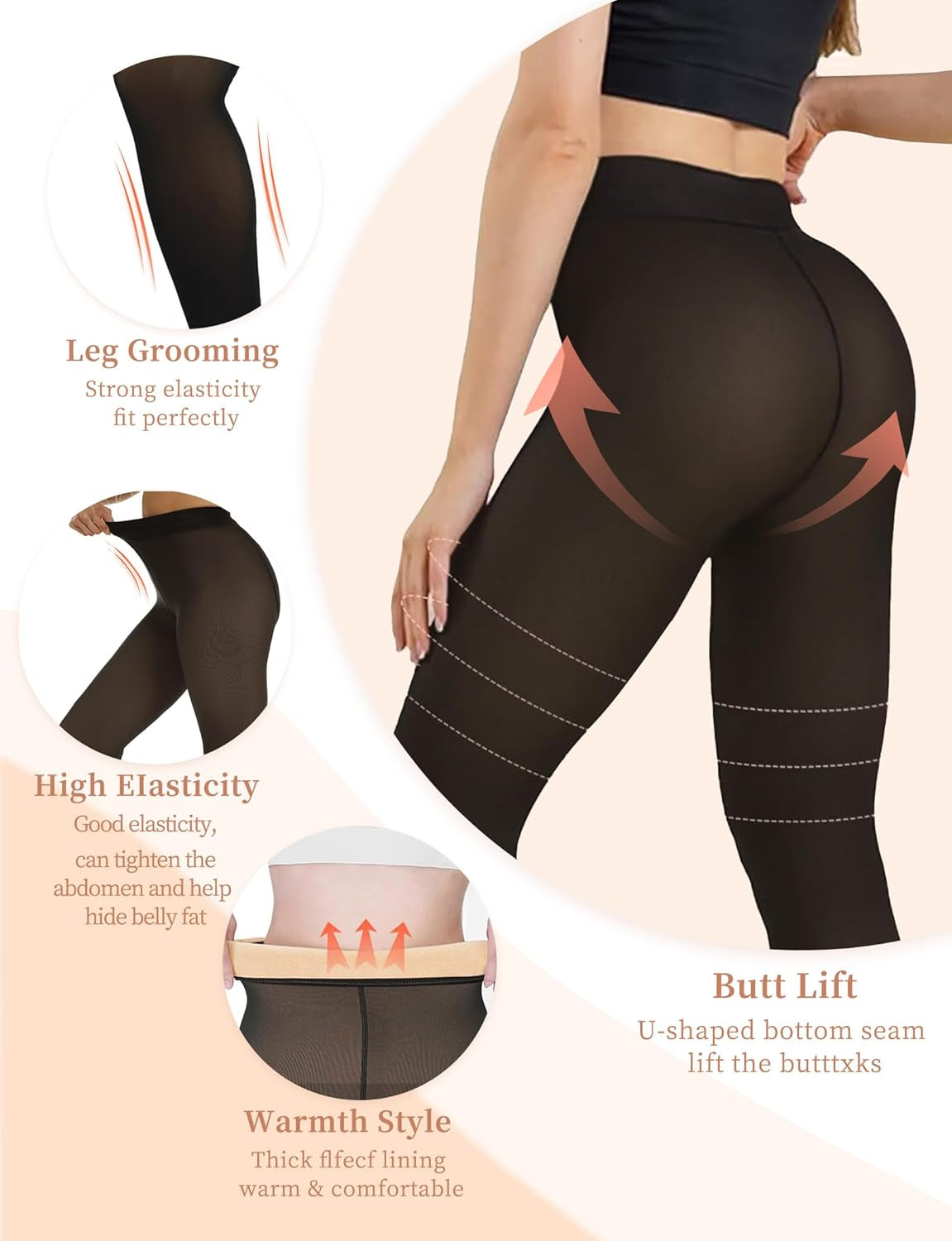 Women's Fleece-Lined High Waist Thermal Leggings - Translucent Thick Warm Pantyhose for Winter