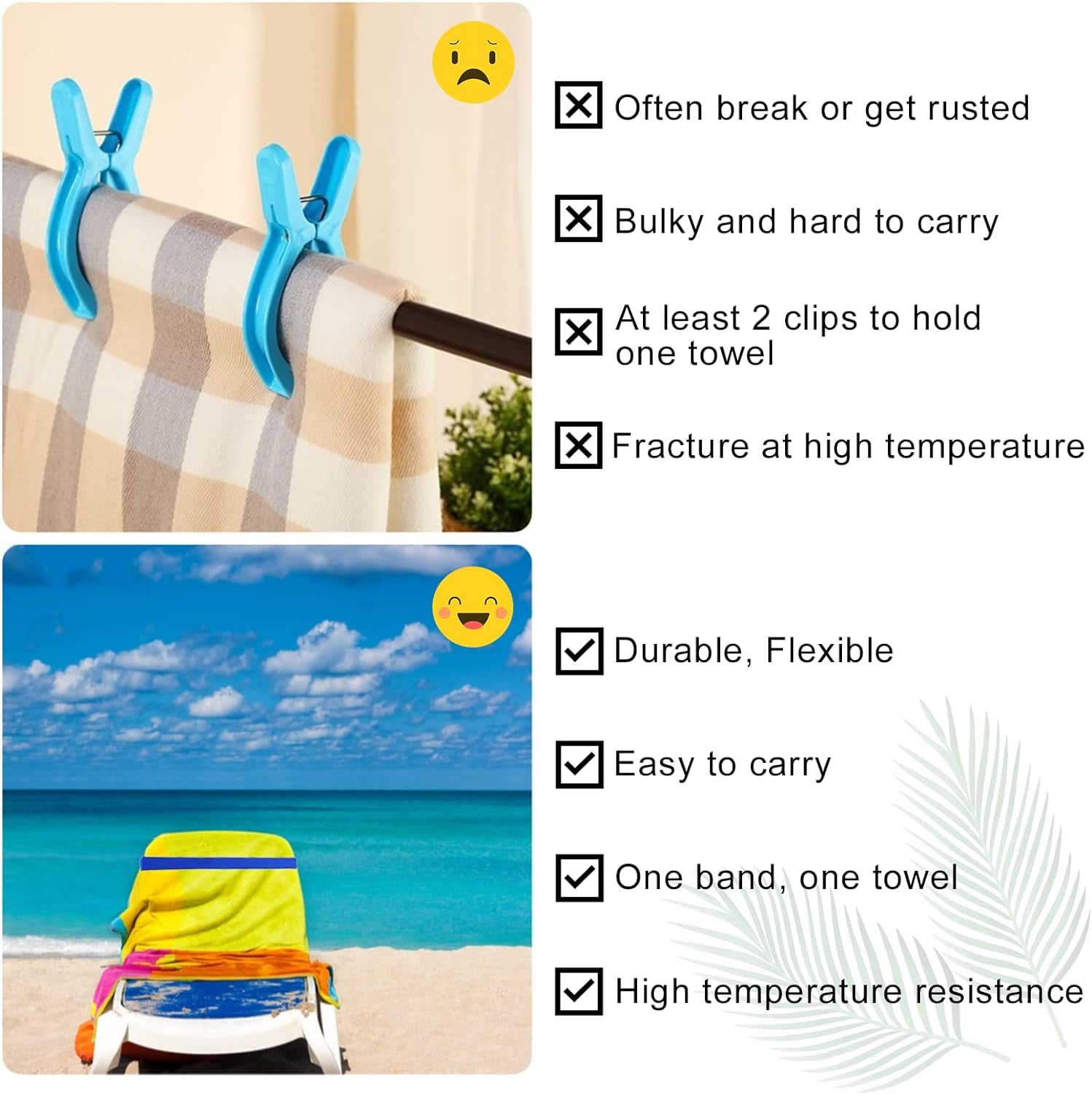 4 Pack Towel Bands, Towel Bands for Beach Chair, Rubber Towel Clips for Pool Chair, Must Haves Beach & Cruise Accessories, Towel Holder for Cruise Chairs, Perfect Alternatives for Towel Clips
